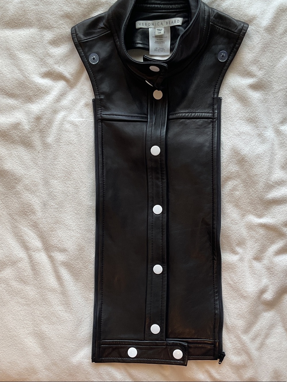 Veronica Beard Black Lamb Leather Snap-Front Zip-in Dickey